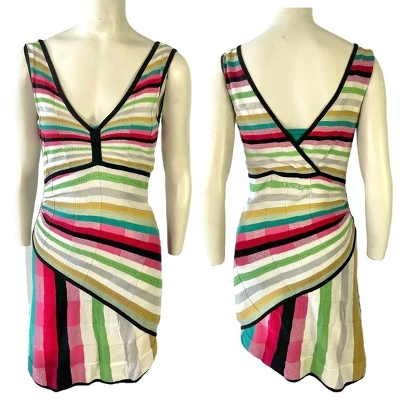 DESIGUAL MULTICOLOUR PINK GREEN  GREY WHITE BLACK SUMMER DRESS LINED WOMEN SMALL - Picture 1 of 15